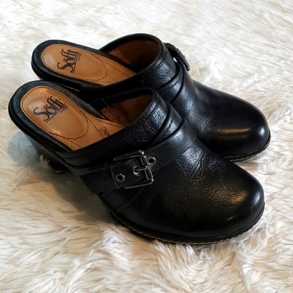 Sofft Shoes - SOFFT Genuine Leather Mules/Clogs Black Block Heel Size 7M